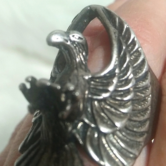 RARE! Vintage Flying Eagle Ring Sterling Stamp Inside Unisex - Picture 3 of 11